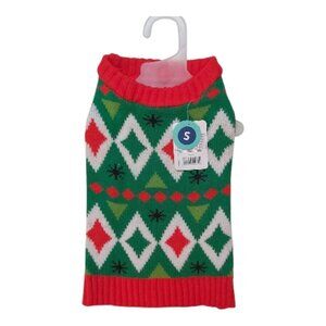 Christmas Dog Sweater Size Small Ugly Xmas Spider Argyle Green Red Pet Jumper